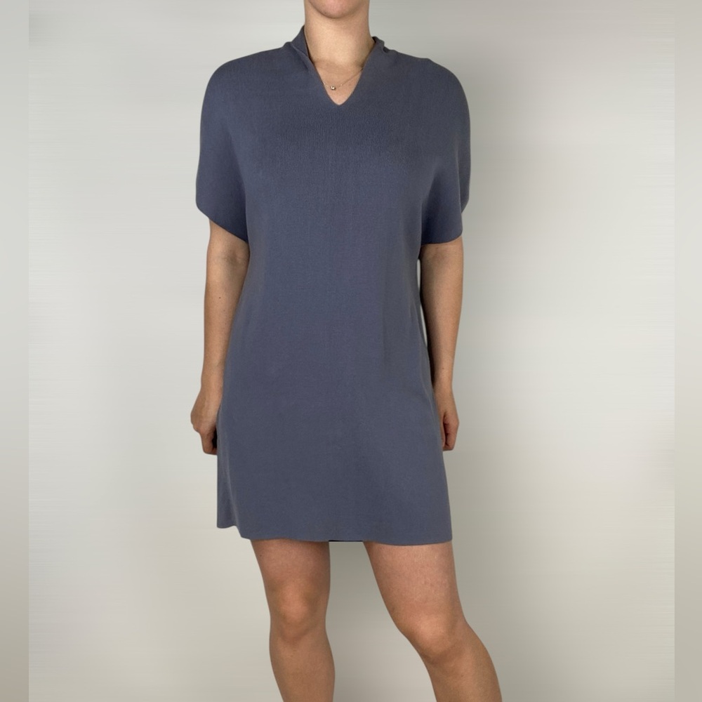 COS Drape Neck Dress In Powder Blue Knit Short Sleeve‎ Relaxed Fit